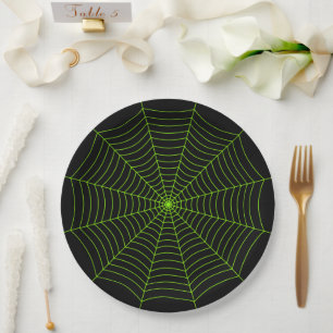 Assiettes En Carton Black neon vert toile d'araignée Halloween motif
