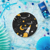Assiettes En Carton Black Night Sky Externe Rocket Anniversaire (Fête)