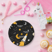 Assiettes En Carton Black Night Sky Externe Rocket Anniversaire (Fête)
