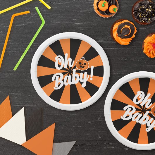 Assiettes En Carton Black Orange Citrouille Oh Baby Baby shower d'Hall