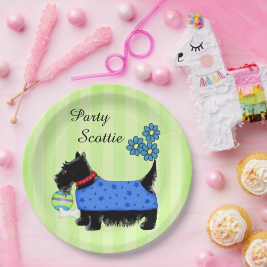Assiettes En Carton Black Party Scottie Chien Bleu Vêtements Green Cus (Fête)