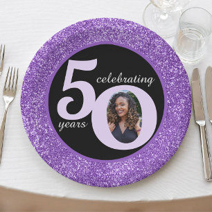 Assiettes En Carton Black Purple Parties scintillant 50 Cinquante ans