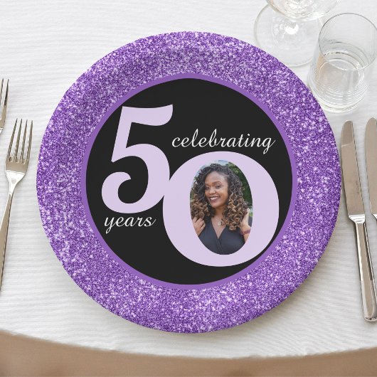 Assiettes En Carton Black Purple Parties scintillant 50 Cinquante ans