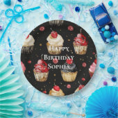 Assiettes En Carton Black Red Gold Glam Cupcakes Anniversaire (Fête)