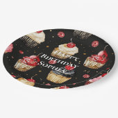 Assiettes En Carton Black Red Gold Glam Cupcakes Anniversaire (Angle)