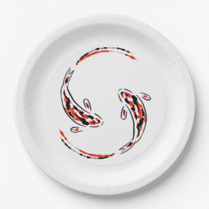 Assiettes En Carton Black & Red Japanese Koi Fish Artistic