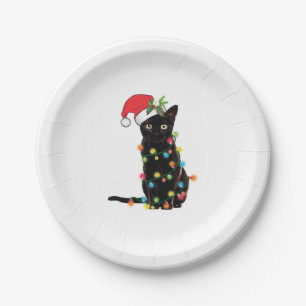 Assiettes En Carton Black Santa Cat Tangled Up