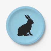 Assiettes En Carton Black Silhouette assise Rabbit sur bleu clair (Devant)