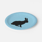 Assiettes En Carton Black Silhouette assise Rabbit sur bleu clair (Angle)