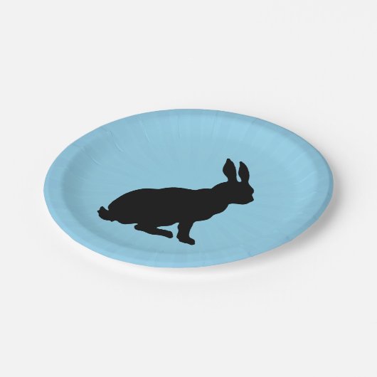 Assiettes En Carton Black Silhouette assise Rabbit sur bleu clair (Angle)