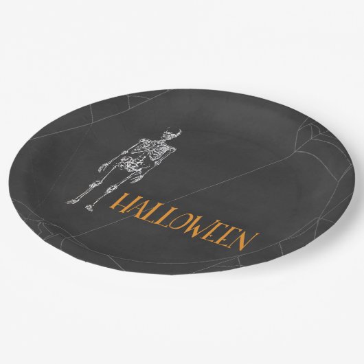 Assiettes En Carton Black Skeleton Spiderweb Halloween Party (Angle)