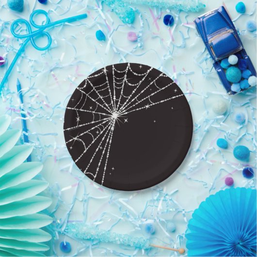 Assiettes En Carton Black Sparkling Diamond Spider Web (Fête)