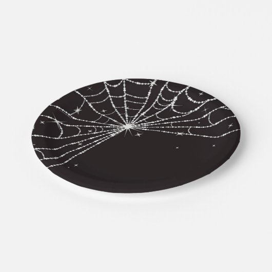 Assiettes En Carton Black Sparkling Diamond Spider Web (Angle)