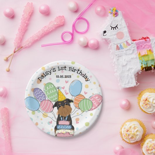 Assiettes En Carton Black Tan Brussels Griffon Chien fête d'anniversai (Fête)