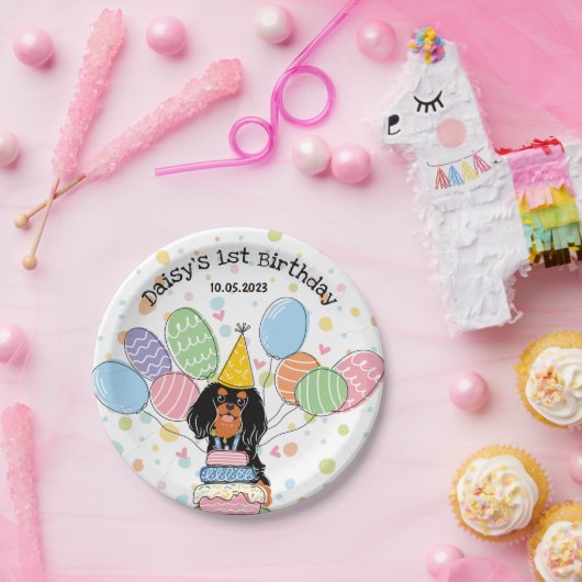 Assiettes En Carton Black Tan Cavalier King Charles Spaniel Anniversai (Fête)