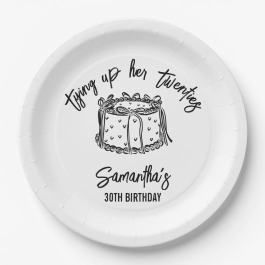 Assiettes En Carton Black Tendy Tying Up Her Twenties 30th Birthday (Devant)