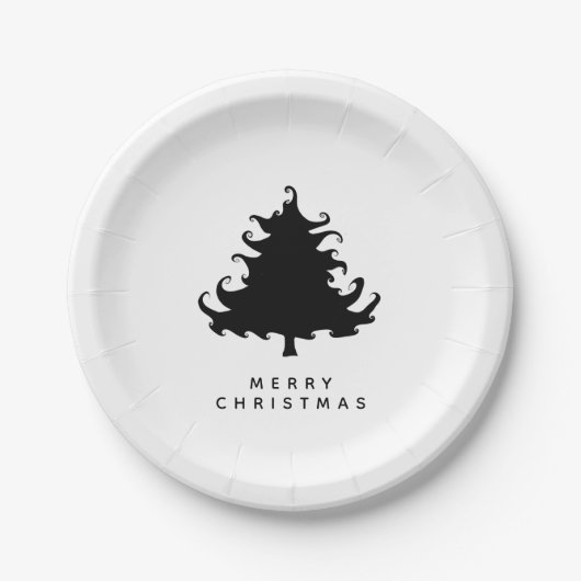 Assiettes En Carton Black Tree Merry Christmas (Devant)