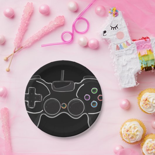 Assiettes En Carton Black Video Game Controller Gamer Anniversaire Par (Fête)