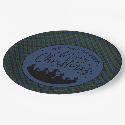 Assiettes En Carton Black Watch Scottish Clan Tartan Merry Christmas (Angle)