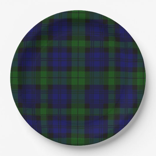 Assiettes En Carton Black Watch Tartan bleu vert Plaid (Devant)