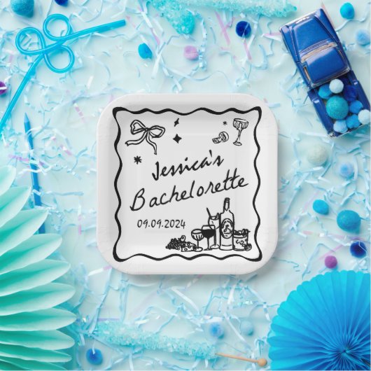 Assiettes En Carton Black Whimsical Beach Bachelorette (Fête)