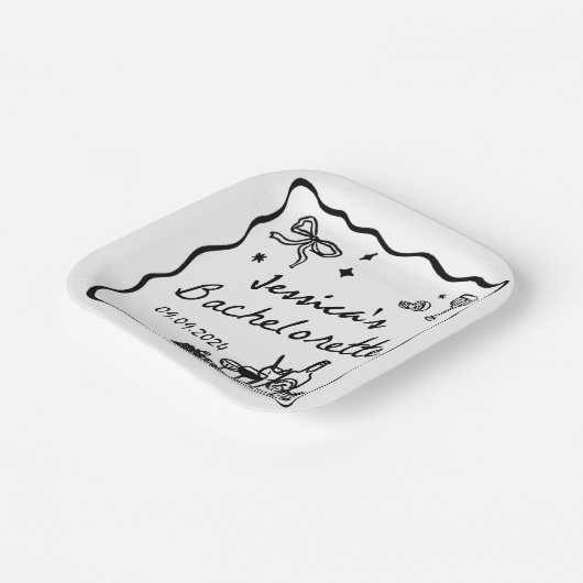 Assiettes En Carton Black Whimsical Beach Bachelorette (Angulaire)