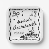 Assiettes En Carton Black Whimsical Beach Bachelorette (Recto)