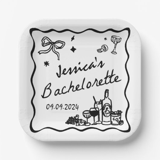 Assiettes En Carton Black Whimsical Beach Bachelorette (Recto)