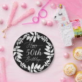 Assiettes En Carton Black & White Botanical Joyeux 50e anniversaire fê (Fête)