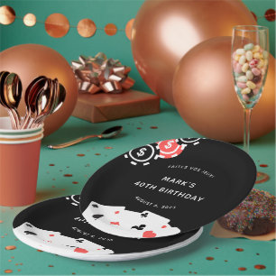 Assiettes En Carton Black White Casino à thème 40e anniversaire