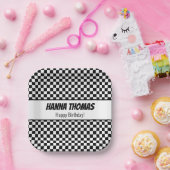 Assiettes En Carton Black White Check Motif Racing thème Anniversaire (Fête)