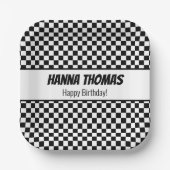 Assiettes En Carton Black White Check Motif Racing thème Anniversaire (Recto)