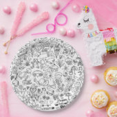 Assiettes En Carton Black & White Cute Doodle (Fête)