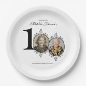 Assiettes En Carton Black White Elegant Photo 100th Birthday Party (Devant)