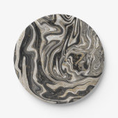Assiettes En Carton Black White & Gold Chic Swirl Mariage moderne (Devant)