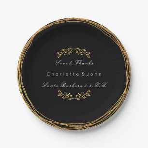 Assiettes En Carton Black White Gold Wreath Floral Mariage Vip