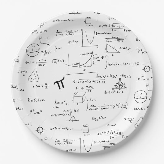 Assiettes En Carton Black White Math Equations Graphics Party (Devant)