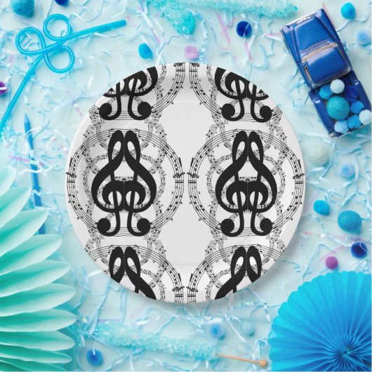 Assiettes En Carton Black & White Mirror Image Music 2 (Fête)