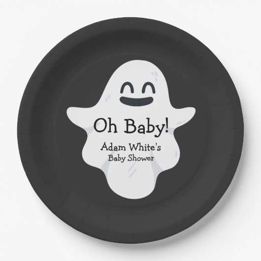 Assiettes En Carton Black & White Oh Baby Ghost Baby shower d'Hallowee (Devant)