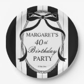 Assiettes En Carton Black white retro stripes bow birthday monogrammed (Devant)