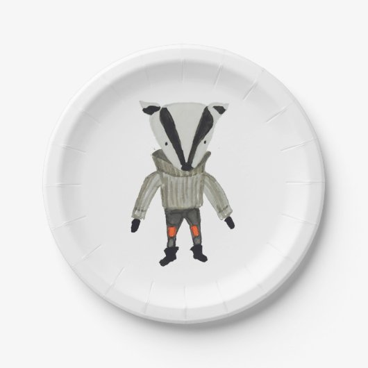 Assiettes En Carton Blaireau mignon d'amis de forêt petit (Devant)