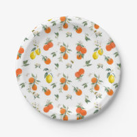 Blanc à motif botanique d'orange et de citron