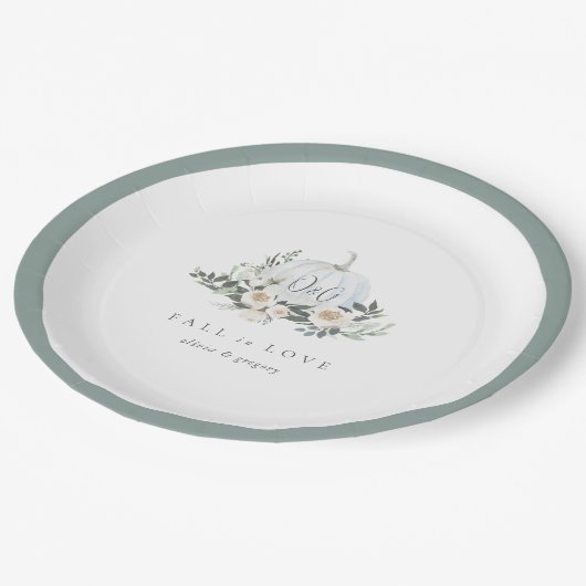 Assiettes En Carton Blanc Automne Citrouille verdure "Fall in Love" (Angle)