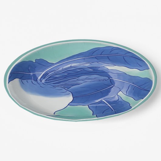 Assiettes En Carton Blanc bleu Celadon Chinoiserie Turnip Faux Chine (Angle)