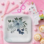Assiettes En Carton blanc & bleu mariage fleuri (Fête)