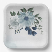 Assiettes En Carton blanc & bleu mariage fleuri (Recto)