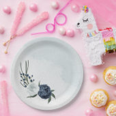 Assiettes En Carton blanc & bleu mariage fleuri (Fête)