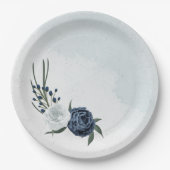 Assiettes En Carton blanc & bleu mariage fleuri (Devant)