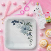 Assiettes En Carton blanc & bleu mariage fleuri (Fête)