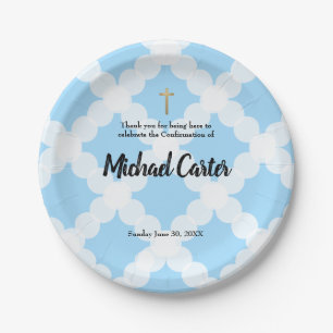 Assiettes En Carton Blanc bleu personnalisé et confirmation croisée